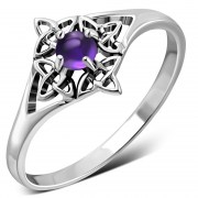 Delicate Amethyst Genuine Stone Celtic Knot Silver Ring, r582